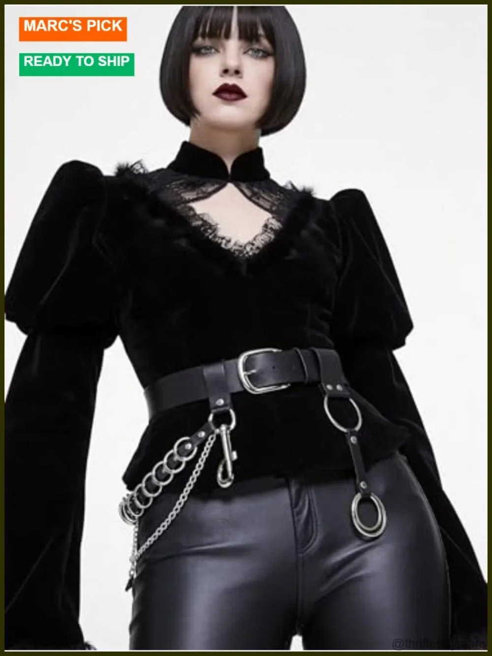 Adjustable Faux Leather Chain Belt with Alloy Rings, Punk Gothic Street Style